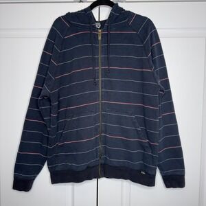 Vans Hoodie Mens Large Blue Striped Full Zip Sweatshirt Pockets Skateboard